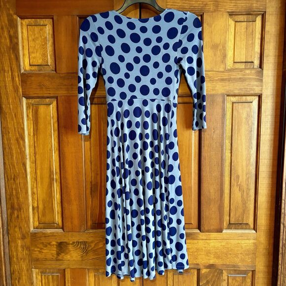 Boden Dress Women's Size 4 Long US, 8L UK Blue Polka Dot V Neck 3/4 Sleeves Work - Picture 3 of 8